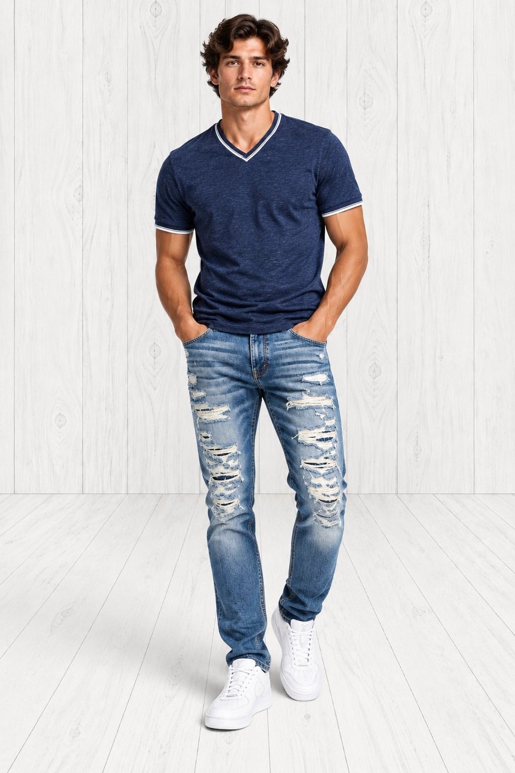 Roselyn V-Neck T-Shirt — Navy view 2