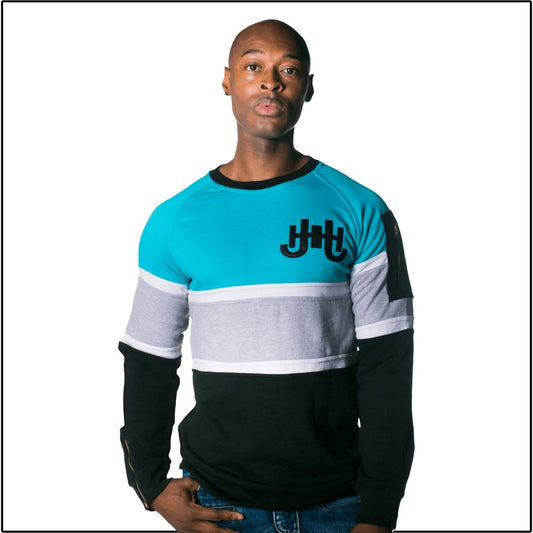 J.Hinton Collections Apparel & Accessories The Skyline -Aqua striped Sweatshirt