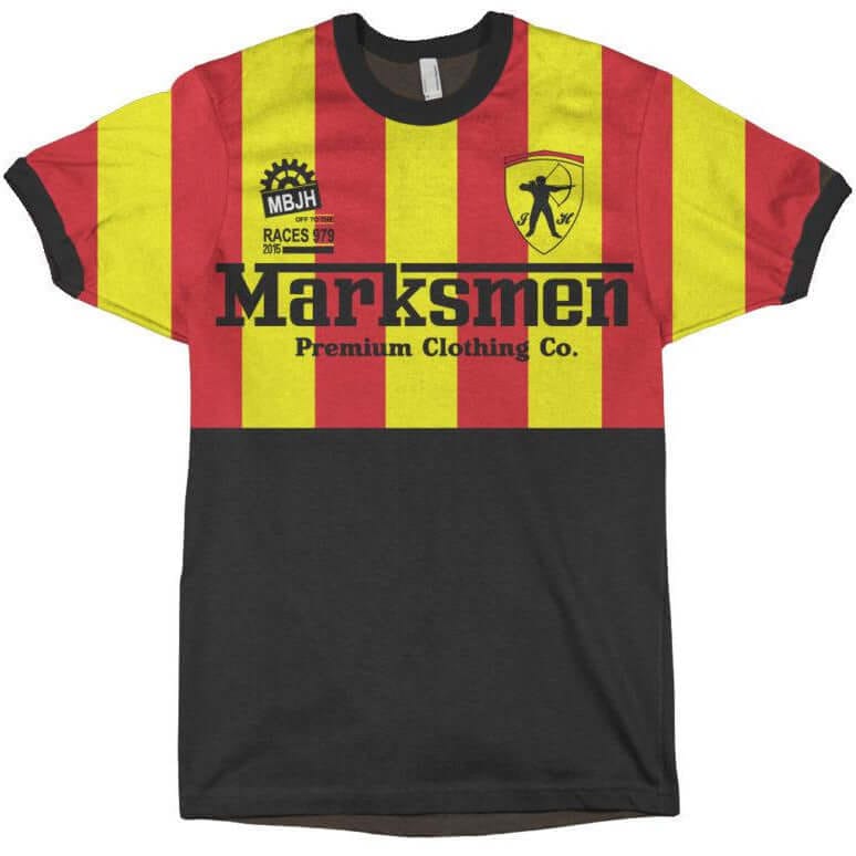 J.Hinton Collections Medium Men's Marksmen Off to the Races Soccer Style Tshirt