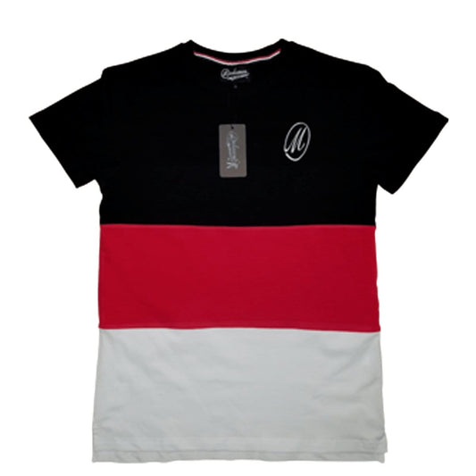 J.Hinton Collections Men's M Logo Tri- Color T-shirt (Black/Red/White)