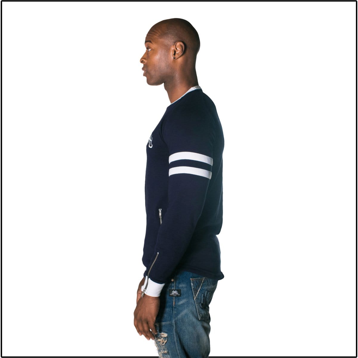 J.Hinton Collections Navy and Striped-Sweatshirt