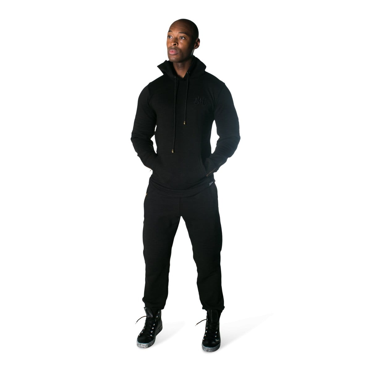 J.Hinton Collections S / Black JH Ribbed Biker Jogger Suit(white)